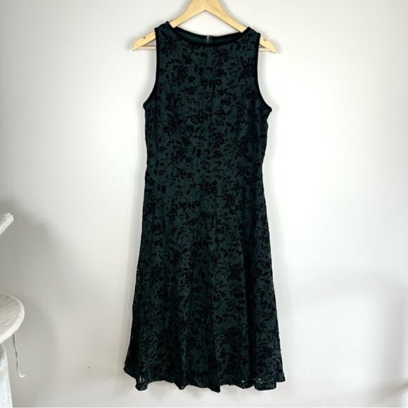 RALPH Lauren Black Label Floral Green Black Velvet Dress Size 12 - Picture 1 of 6